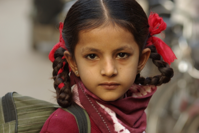 Indian school girl with braid