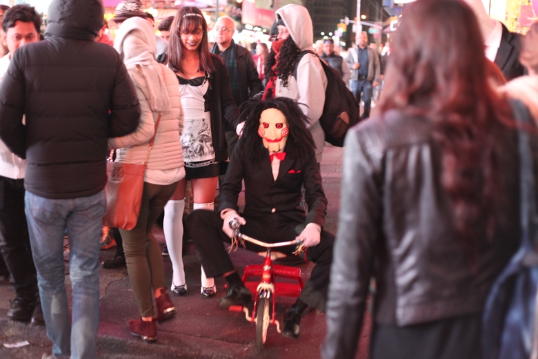 Saw movie character riding bike on the street